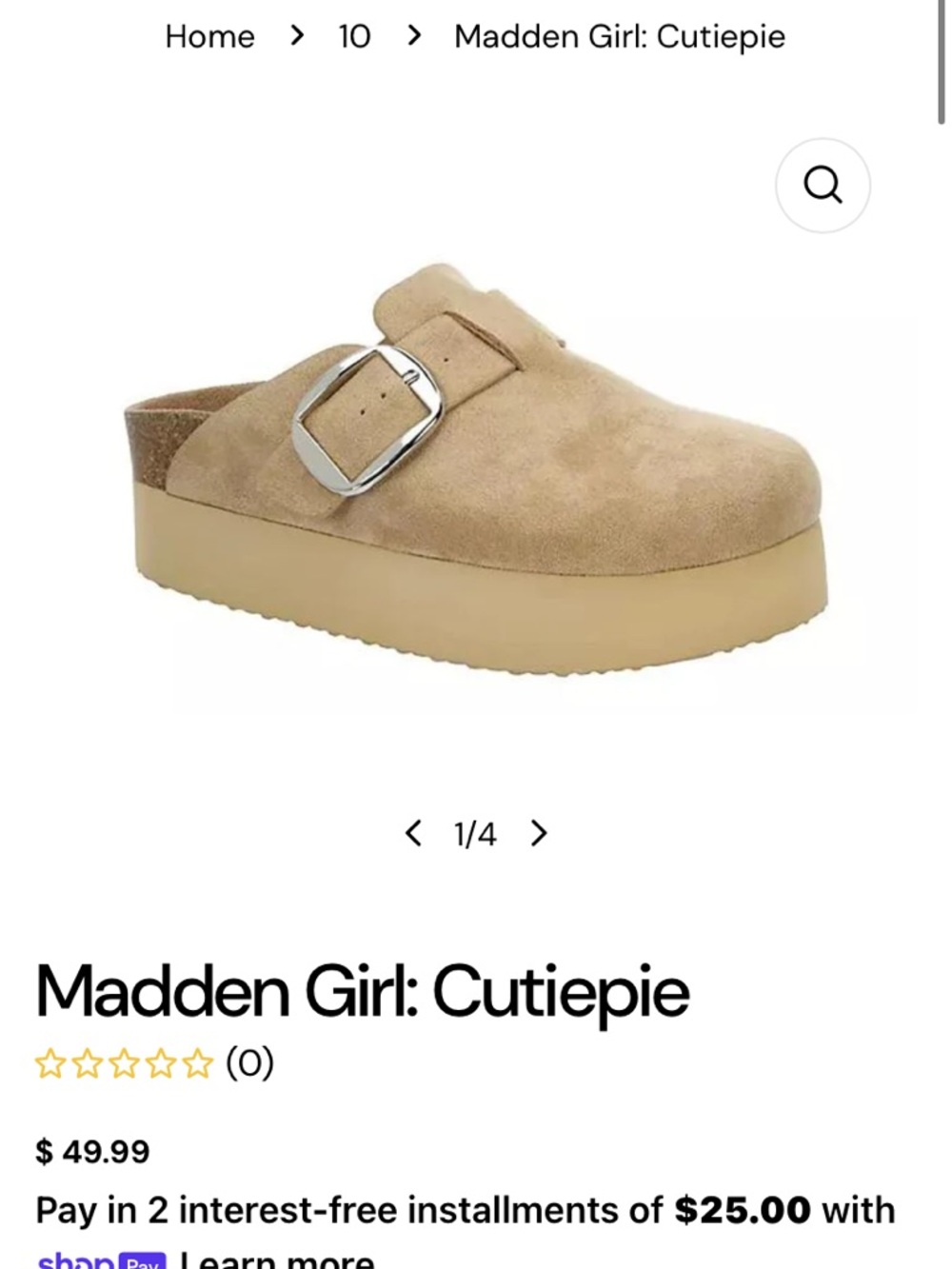 Madden Girl tan suede platform clog with silver buckle